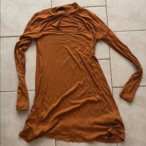 orange dress, circle cutout by chest